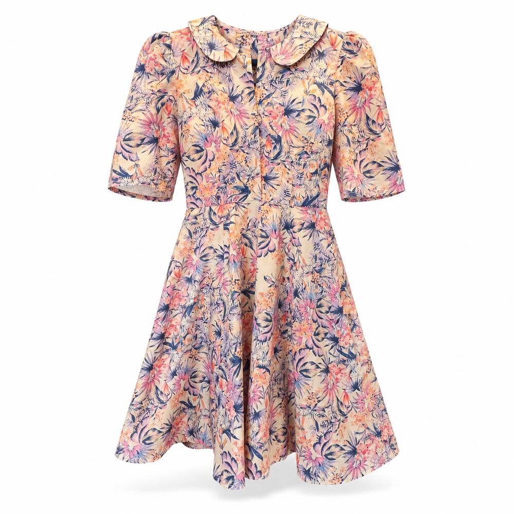 Wayward Fancies Floral Fit & Flare Dress Peter Pan Collar Pockets Size Small